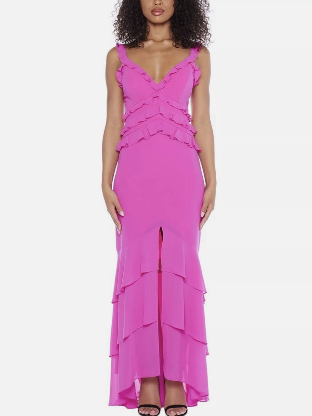 B.Darlin Pink Ruffle V-Neck Front-Slit dress/ size 7/8